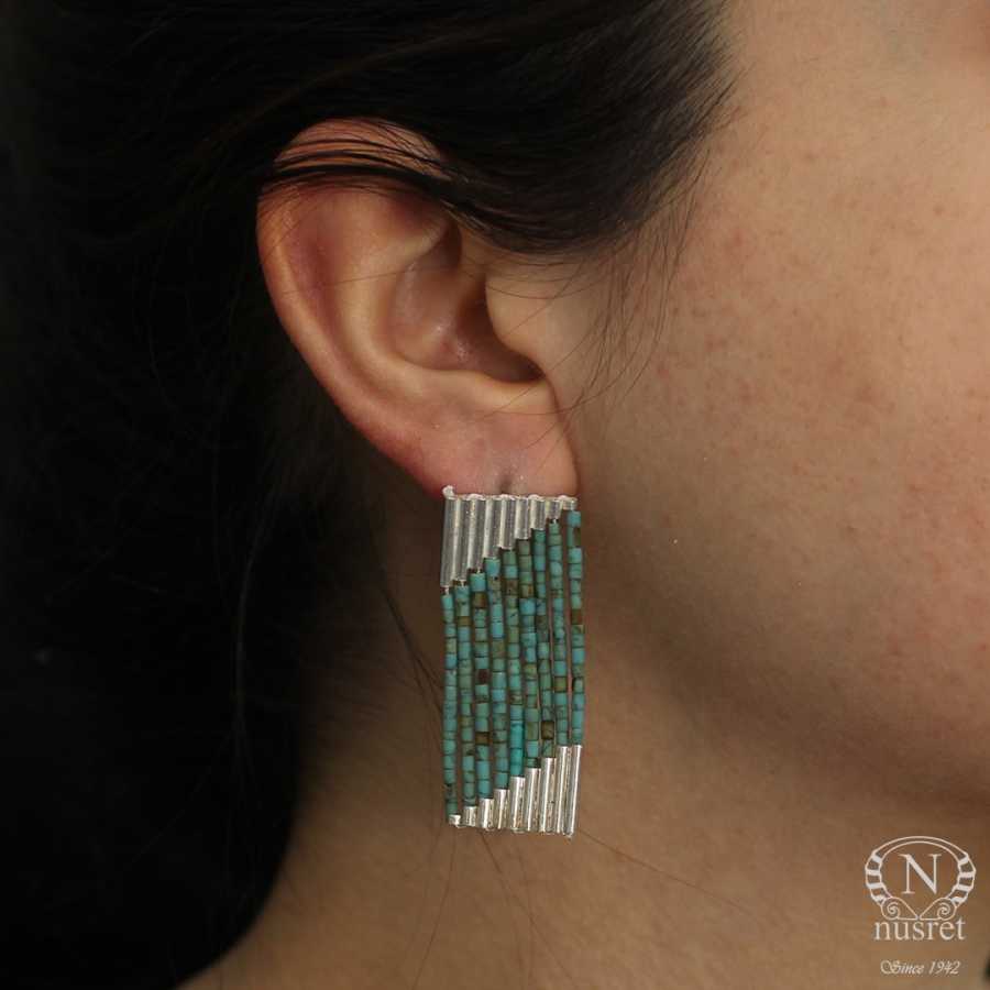 925 Sterling Silver Turquoise 9-Row Cascading Dangle Earrings