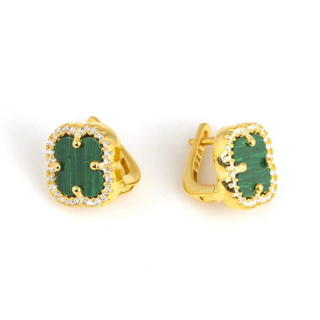 Premium 925 Sterling Silver Clover Malachite Zircon Earring
