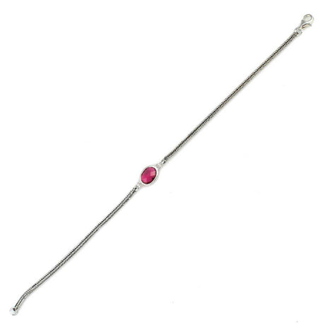 925 Sterling Silver Ruby Zircon Foxtail Chain Bracelet - Timeless Elegance