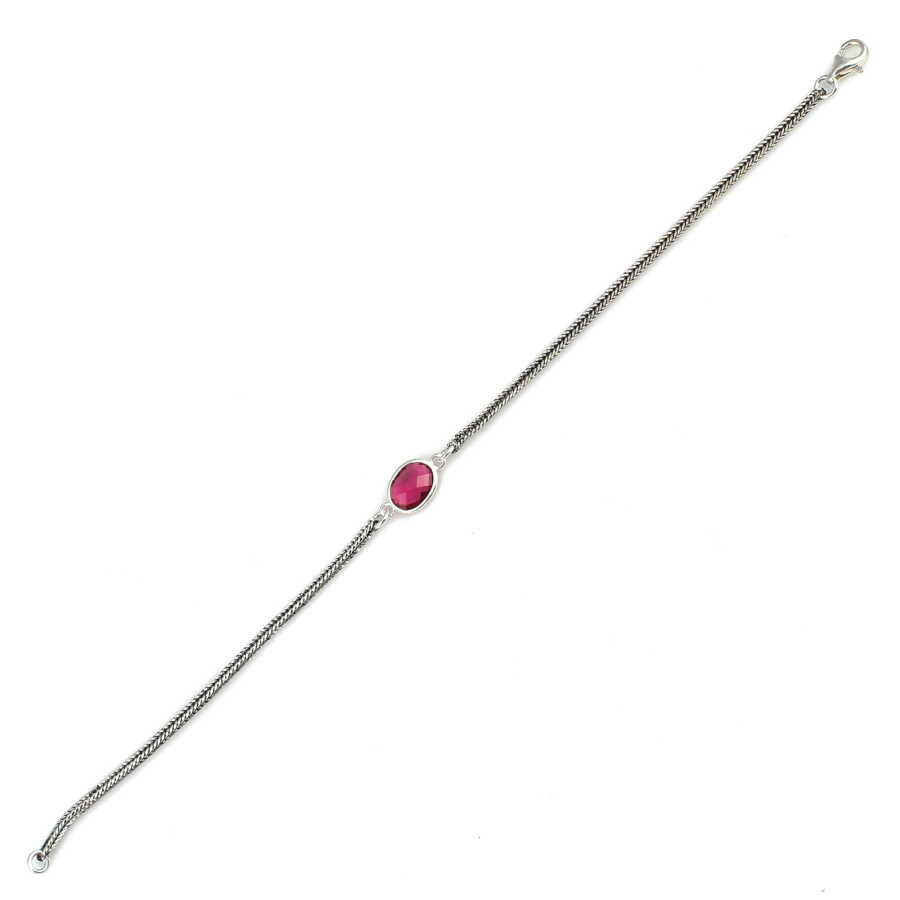 925 Sterling Silver Ruby Zircon Foxtail Chain Bracelet - Timeless Elegance