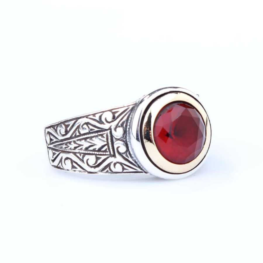 Premium Sterling Silver Bronze Ruby Men's Ring