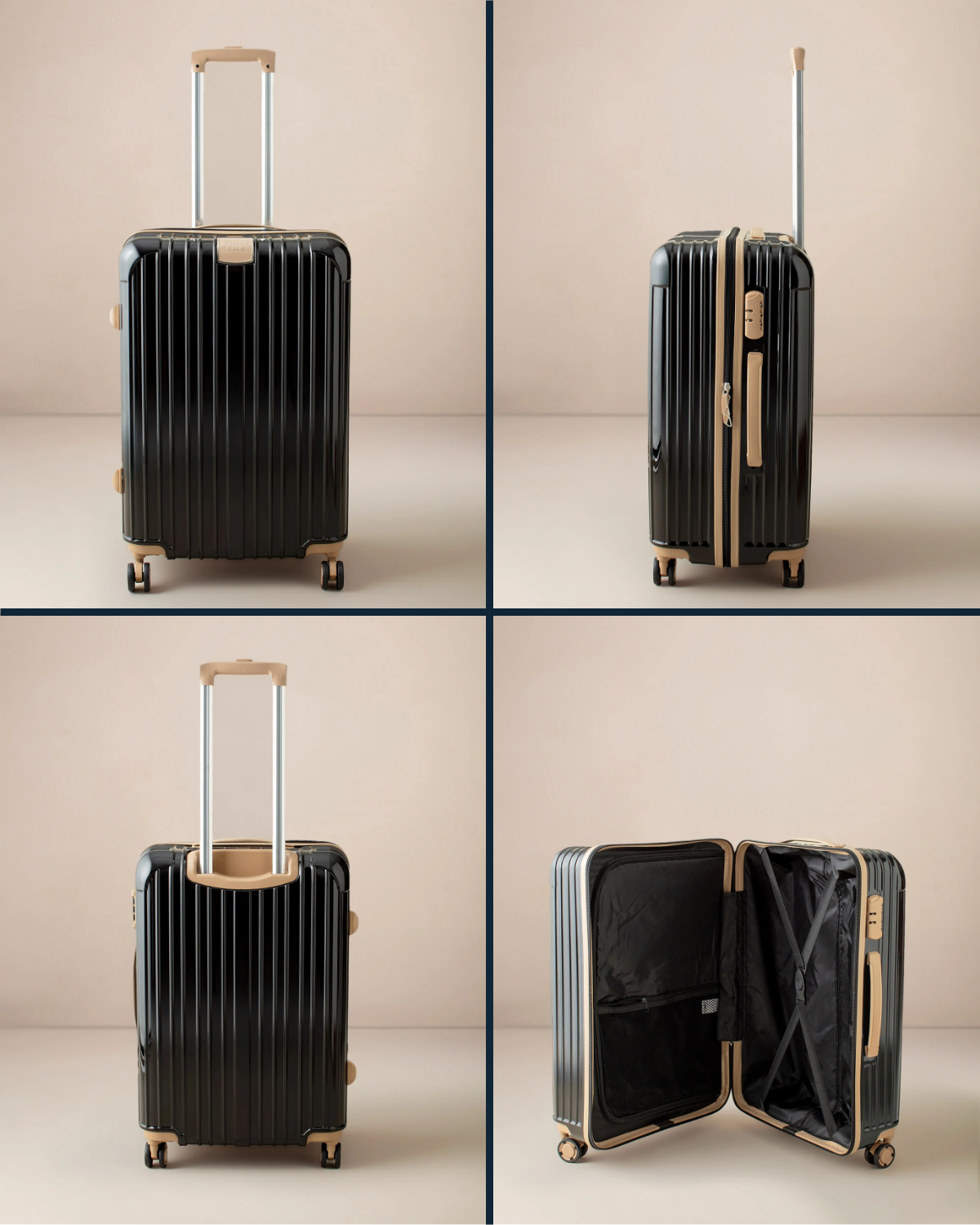 Polycarbonate Suitcase - Modern Black & Beige Medium Travel