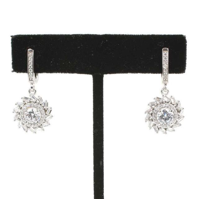 925 Sterling Silver Dangle Earrings - Wind Rose Baguette Zircon