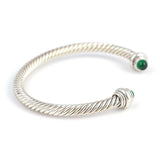 Premium Sterling Silver Twisted Green Agate Men's Bracelet