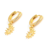 Dazzling Sterling Silver Zircon Sun Charm Dangle Hoop Earrings