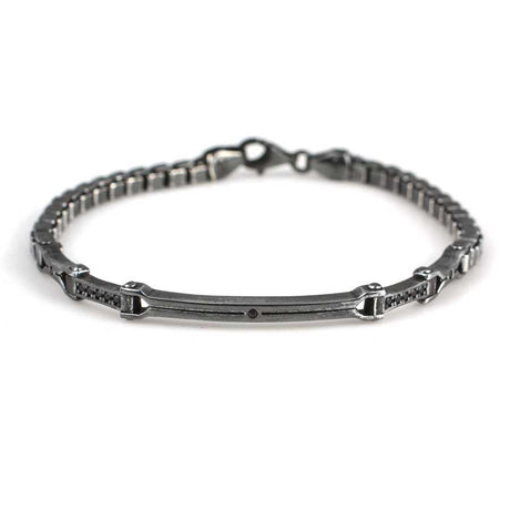 Sterling Silver Black Zirconia Cube Link Bracelet - Modern Style