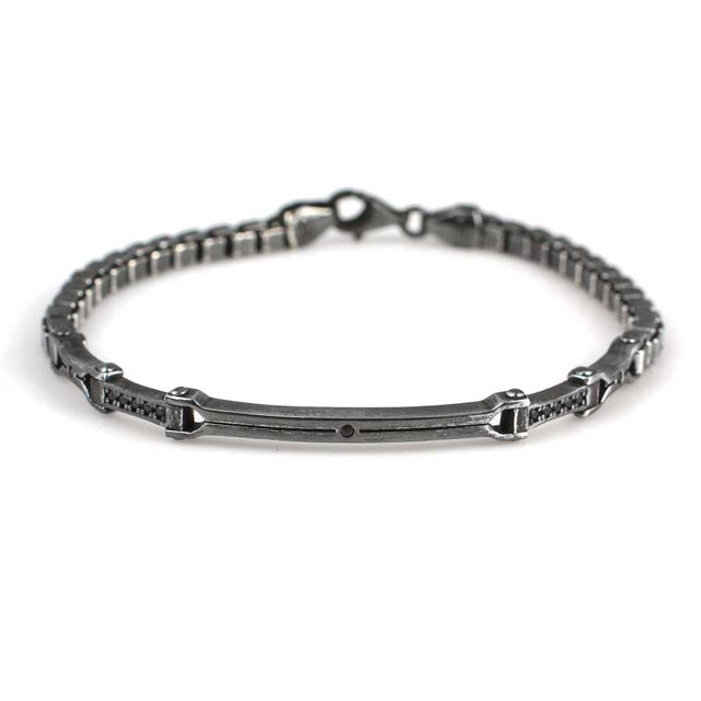 Sterling Silver Black Zirconia Cube Link Bracelet - Modern Style