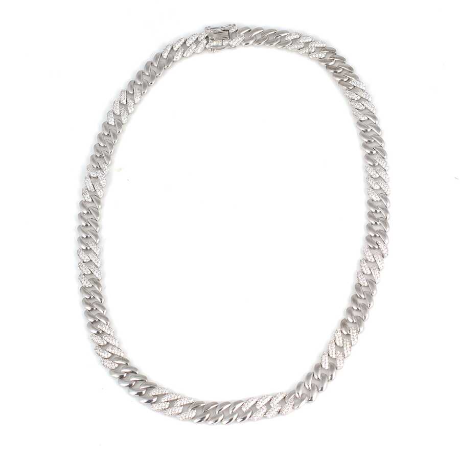 Premium 925 Sterling Silver Stone Embellished Gourmet Chain Necklace