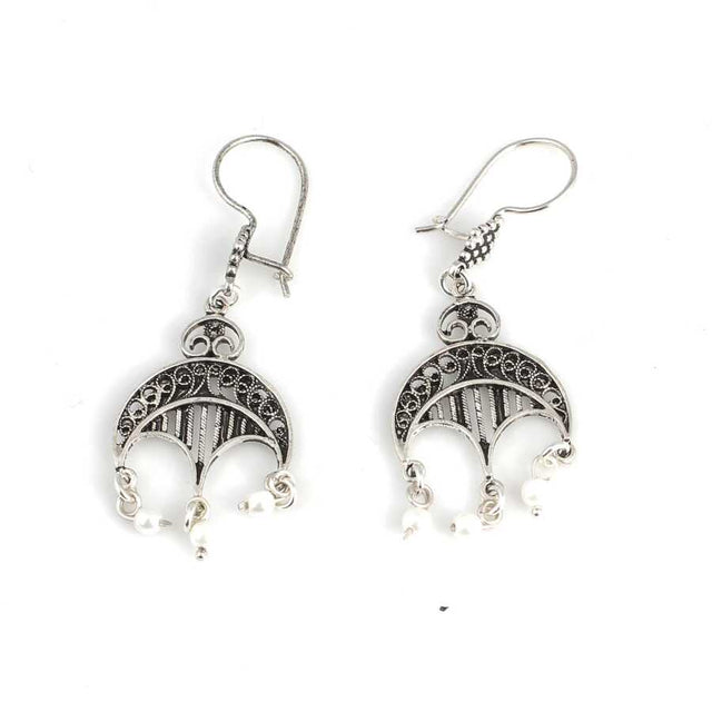 Handcrafted Sterling Silver Pearl Filigree Earrings