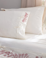 King Size 100% Cotton Tie-Closure Duvet Cover Set - Ecru Red Textured