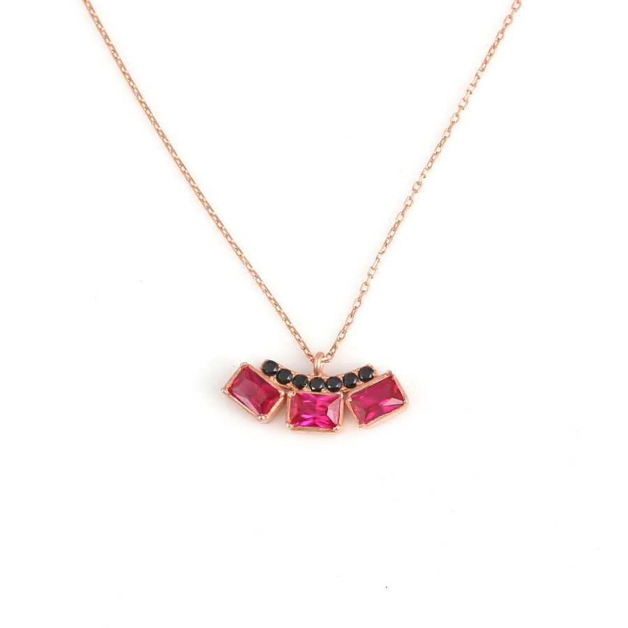 925 Sterling Silver Three-Stone Zircon Pendant Necklace for Her