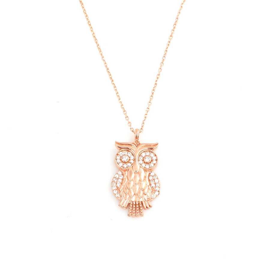 925 Sterling Silver Zircon Owl Pendant Necklace - Whimsical Charm