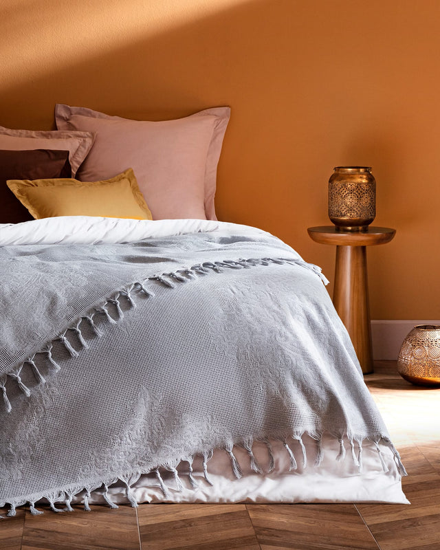 Cotton Blend Double Bedspread - Alisya Grey Comfort