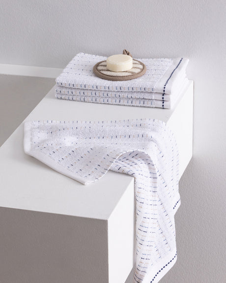 4-Pack Cotton Hand Towel Set - Soft & Absorbent Bathroom Towels - White & Navy