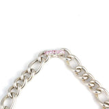 Sterling Silver Hollow Figaro Necklace - Pink Zircon Clasp