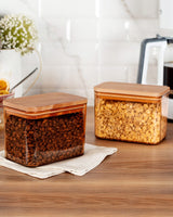 Airtight Glass Food Storage Containers with Wooden Lids - Set of 2, 1000ml