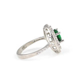 925 Sterling Silver Emerald Zircon Ring - Double Halo Design