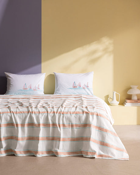 Simone Double 100% Cotton Printed Coverlet Set, Orange