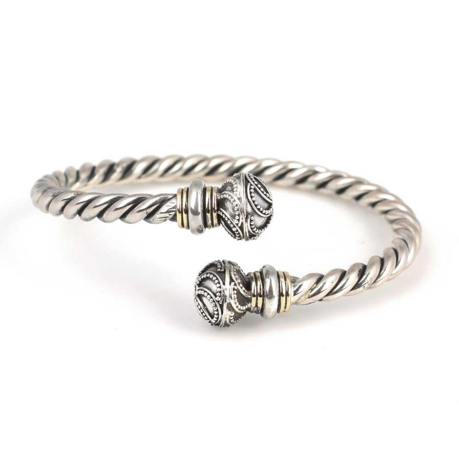Premium Sterling Silver Twisted Beaded Men's Bracelet