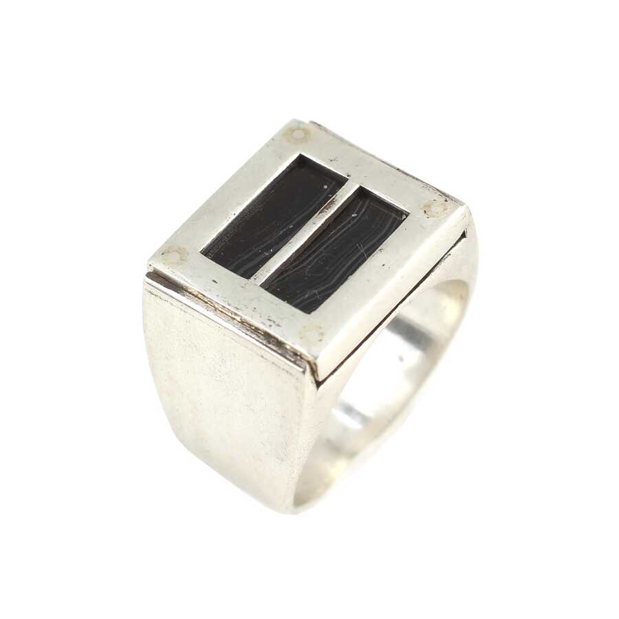 Sterling Silver Rectangular Onyx Men's Ring - Bold Statement
