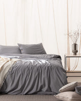 100% Cotton Double Duvet Cover Set - Washed Waffle Texture