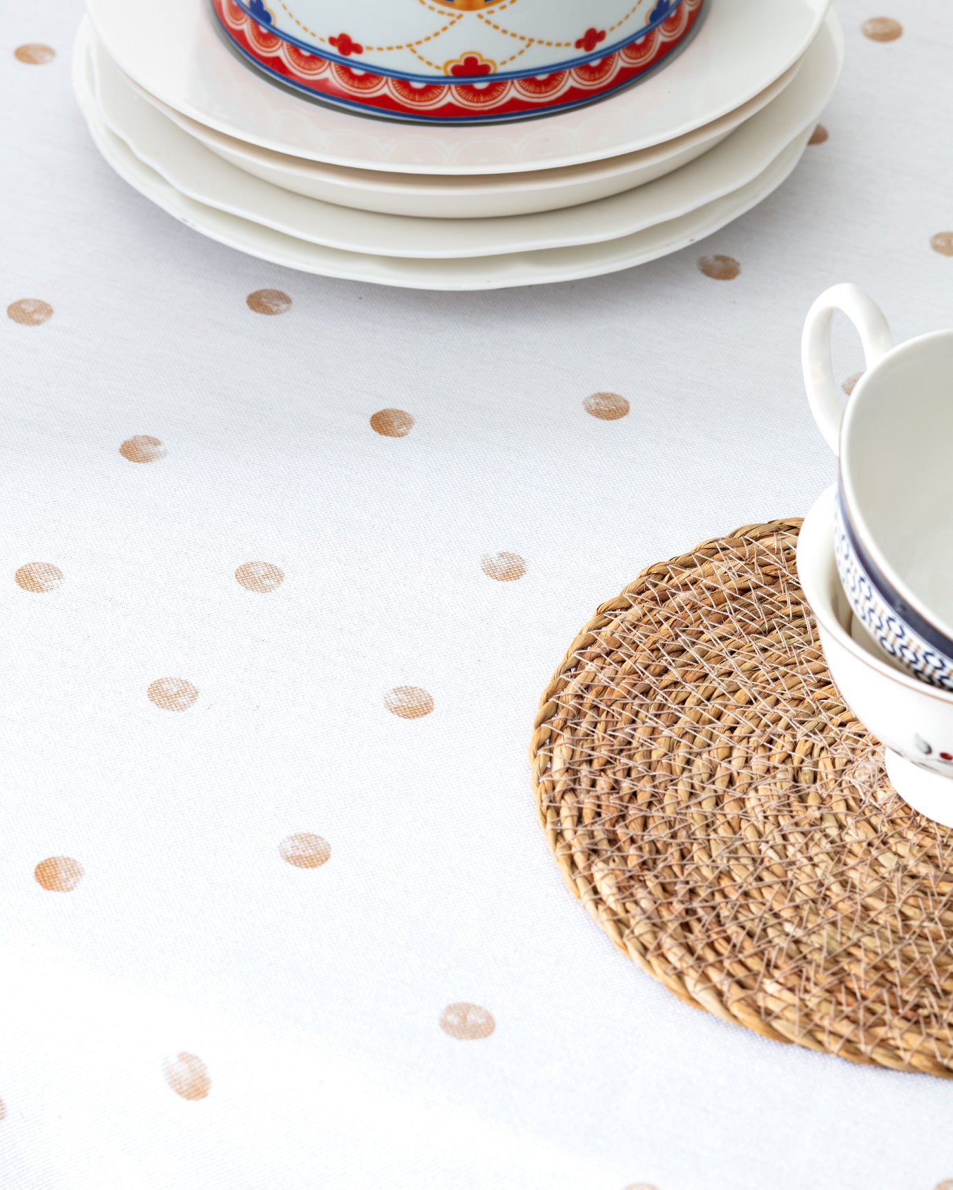 Versatile Polycotton Tablecloth, White & Navy Blue Design