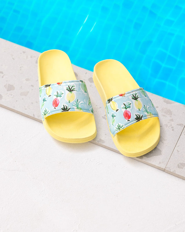Women's Yellow Fruit Pattern Comfort Slides
