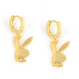 925 Sterling Silver Zircon Rabbit Dangle Hoop Earrings