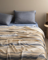 100% Cotton Single Pique Bedding Set - Clair Ecru & Navy