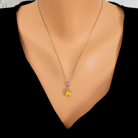 Elegant 925 Sterling Silver Teardrop Citrine Pendant Necklace