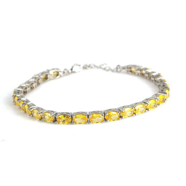 Sterling Silver Oval Synthetic Citrine Tennis Bracelet