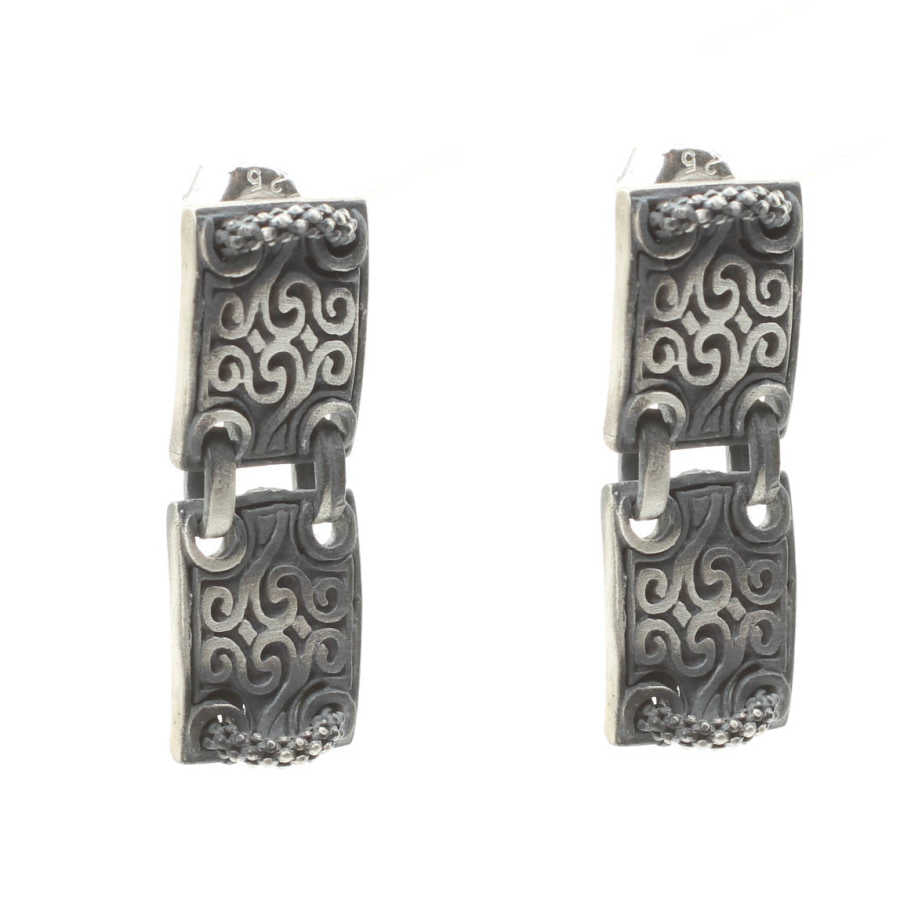 925 Sterling Silver Patterned Earrings - Black Rhodium Plated