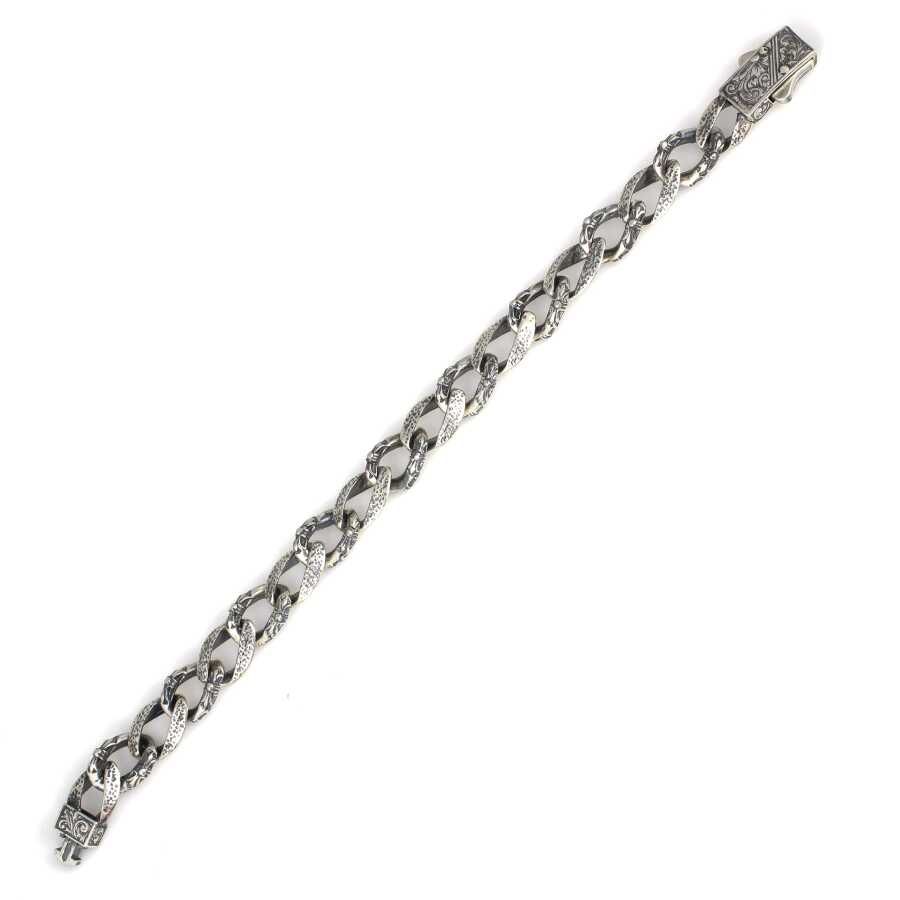 925 Sterling Silver Engraved Bracelet - Oxidized Antique Style