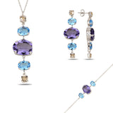 Sterling Silver Rose Gold Plated Round & Marquise Crystal Set