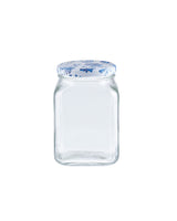 Square Glass Food Storage Jar with Blue Floral Design - 1600 ml