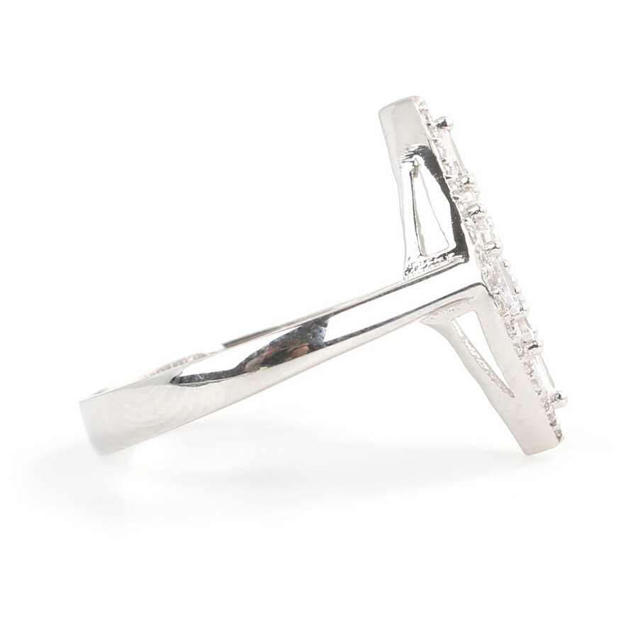 925 Sterling Silver Shuttle Model Ring with Baguette Zircon Stones