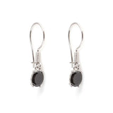 925 Sterling Silver Oval Dangle Earrings - Elegant Onyx Design