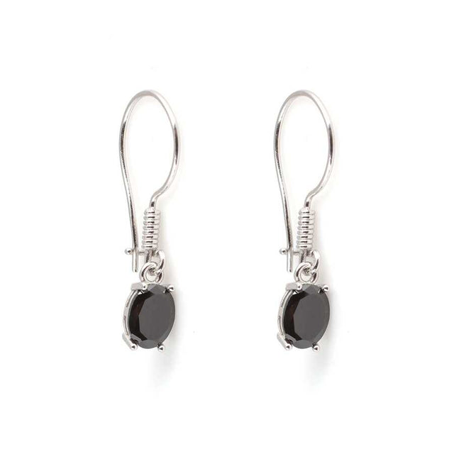 925 Sterling Silver Oval Dangle Earrings - Elegant Onyx Design