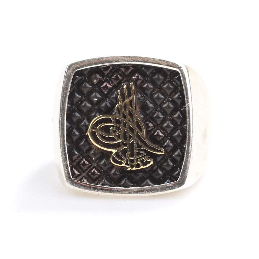 925 Sterling Silver Men's Ring - Embossed Ottoman Calligraphy Seal