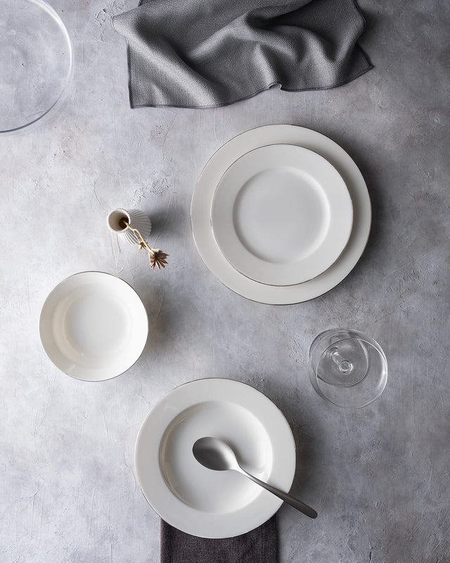 New Bone Porcelain 24-Piece Dinner Set - Galena White & Silver