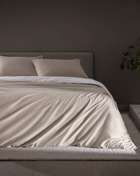 100% Cotton Sateen Double Duvet Cover Set - Printed & Piped Design