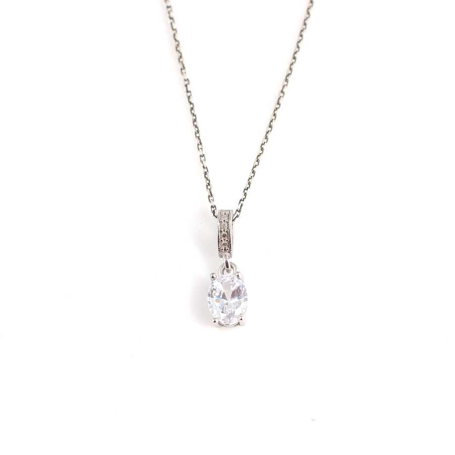 Premium 925 Sterling Silver Oval Zircon Necklace