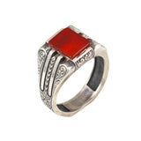 Premium Sterling Silver Rectangular Agate Men's Ring