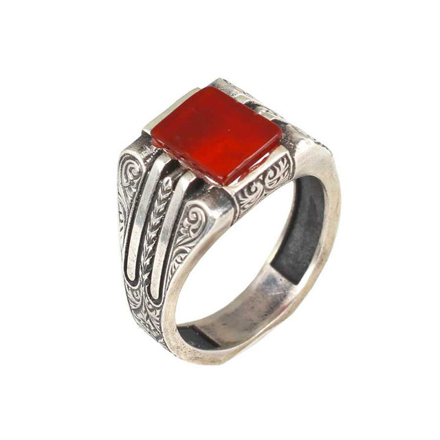 Premium Sterling Silver Rectangular Agate Men's Ring