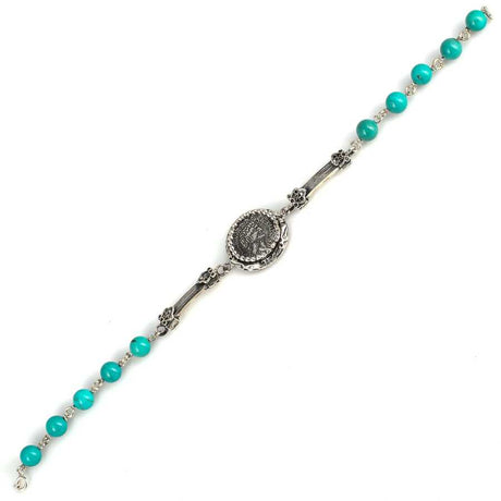Premium 925 Sterling Silver Turquoise Greek Coin Bracelet