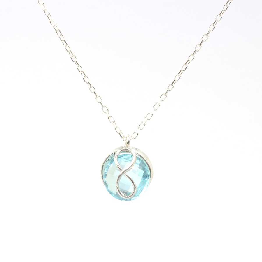Sterling Silver Infinity Pendant Necklace - Synthetic Aquamarine