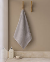 100% Cotton Plush Face Towel with Decorative Border - Light Gray
