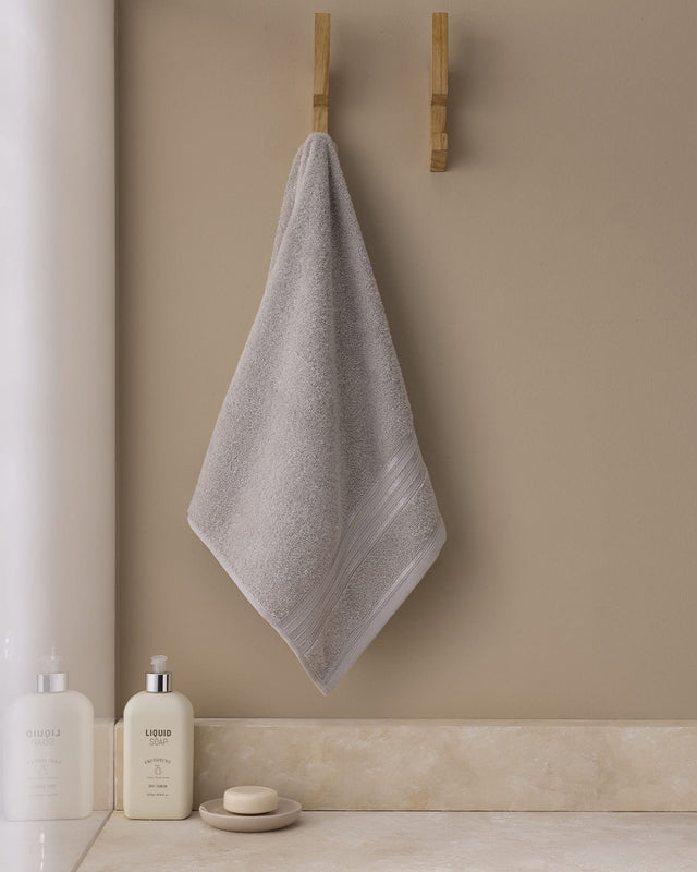100% Cotton Plush Face Towel with Decorative Border - Light Gray