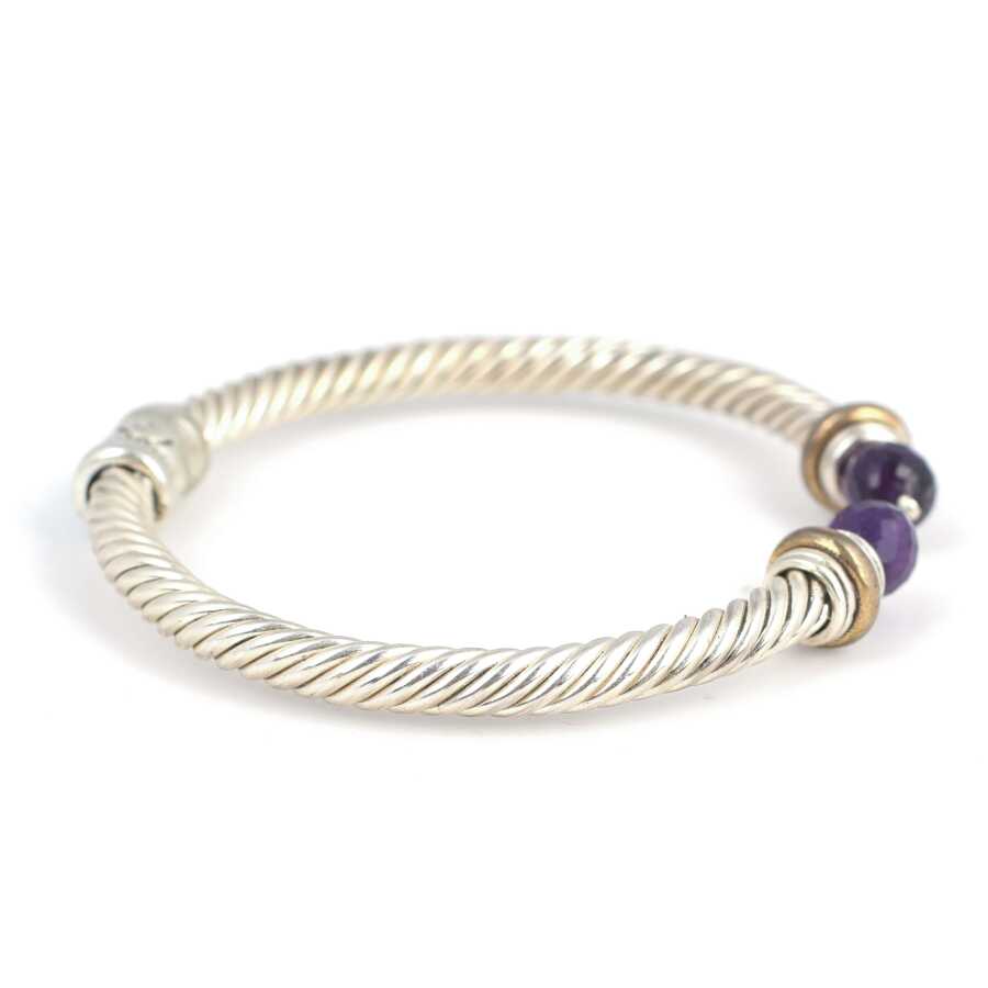 925 Sterling Silver Amethyst Men's Bracelet - Twisted Spring Design