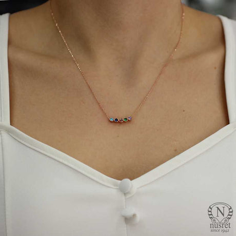 Sterling Silver Multi-Color Zircon 5-Row Necklace